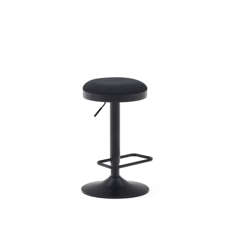Zaib stool in black chenille and matt black steel height 63-84 cm