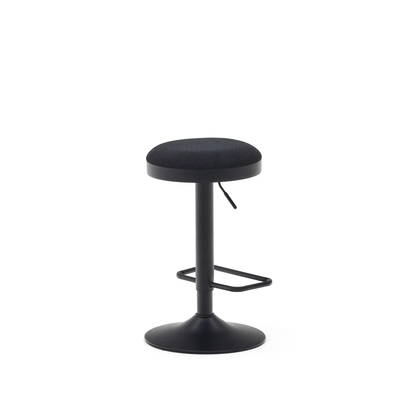 Zaib stool in black chenille and matt black steel height 63-84 cm