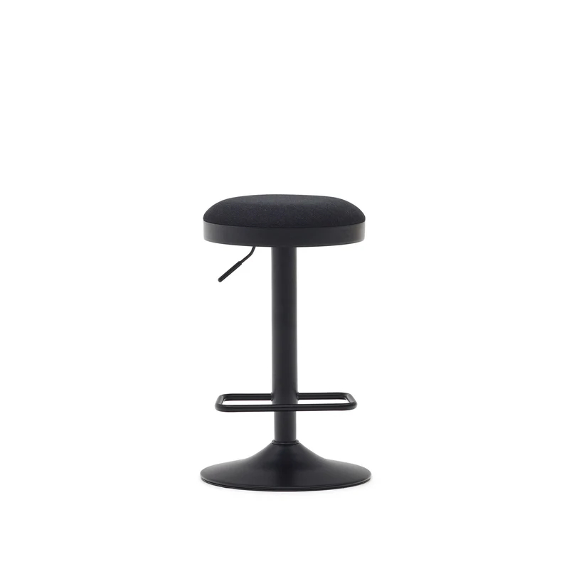 Zaib stool in black chenille and matt black steel height 63-84 cm