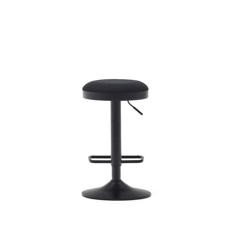 Zaib stool in black chenille and matt black steel height 63-84 cm