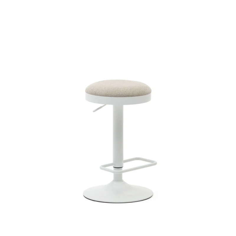 Zaib stool in beige chenille and matt white steel height 63-84 cm