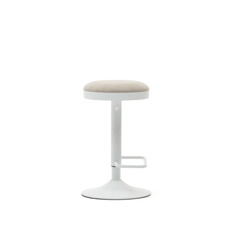 Zaib stool in beige chenille and matt white steel height 63-84 cm