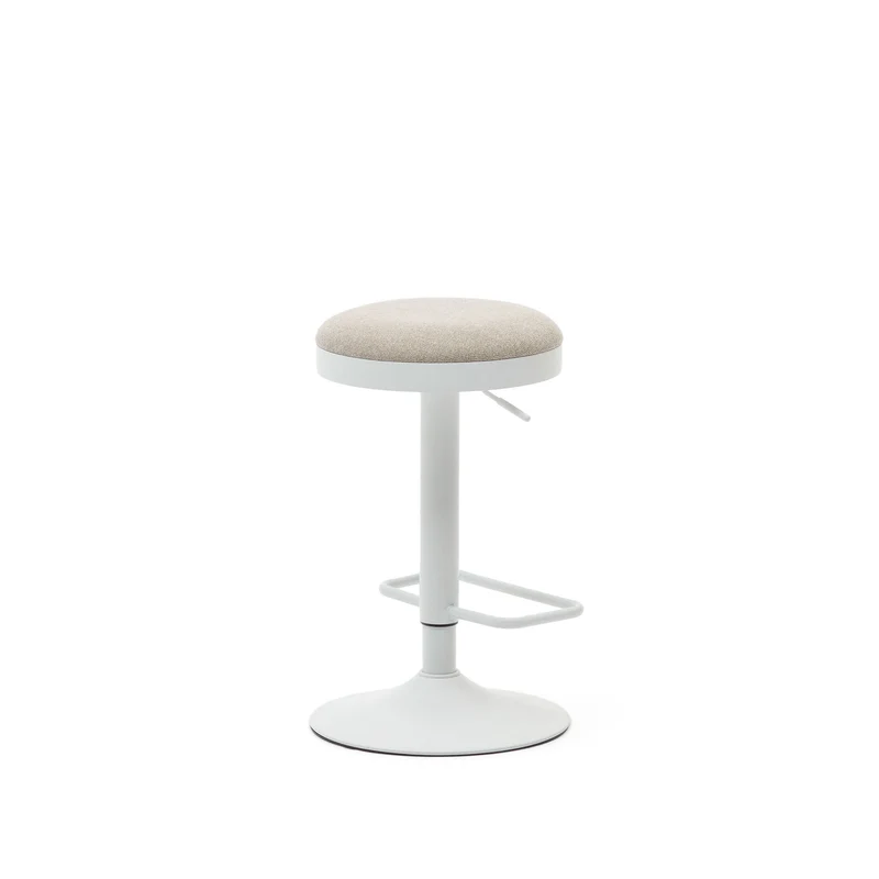 Zaib stool in beige chenille and matt white steel height 63-84 cm