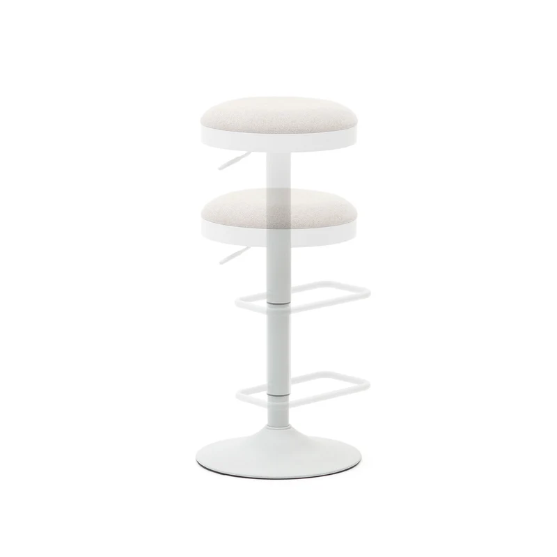 Zaib stool in beige chenille and matt white steel height 63-84 cm