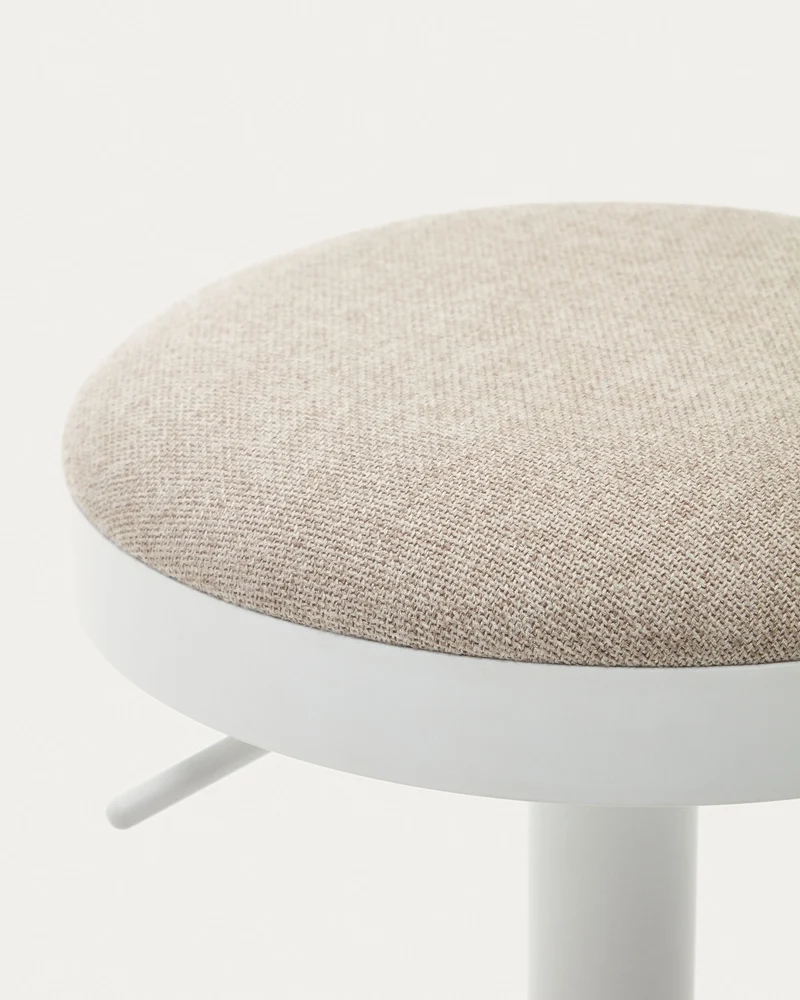 Zaib stool in beige chenille and matt white steel height 63-84 cm