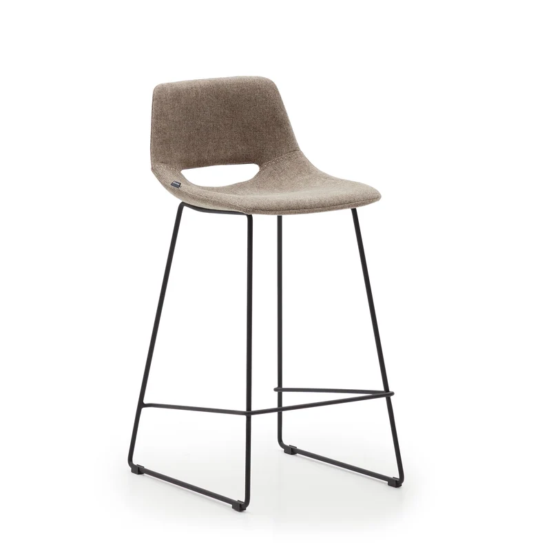 Zahara bar stool in brown with steel legs in black finish 65 cm
