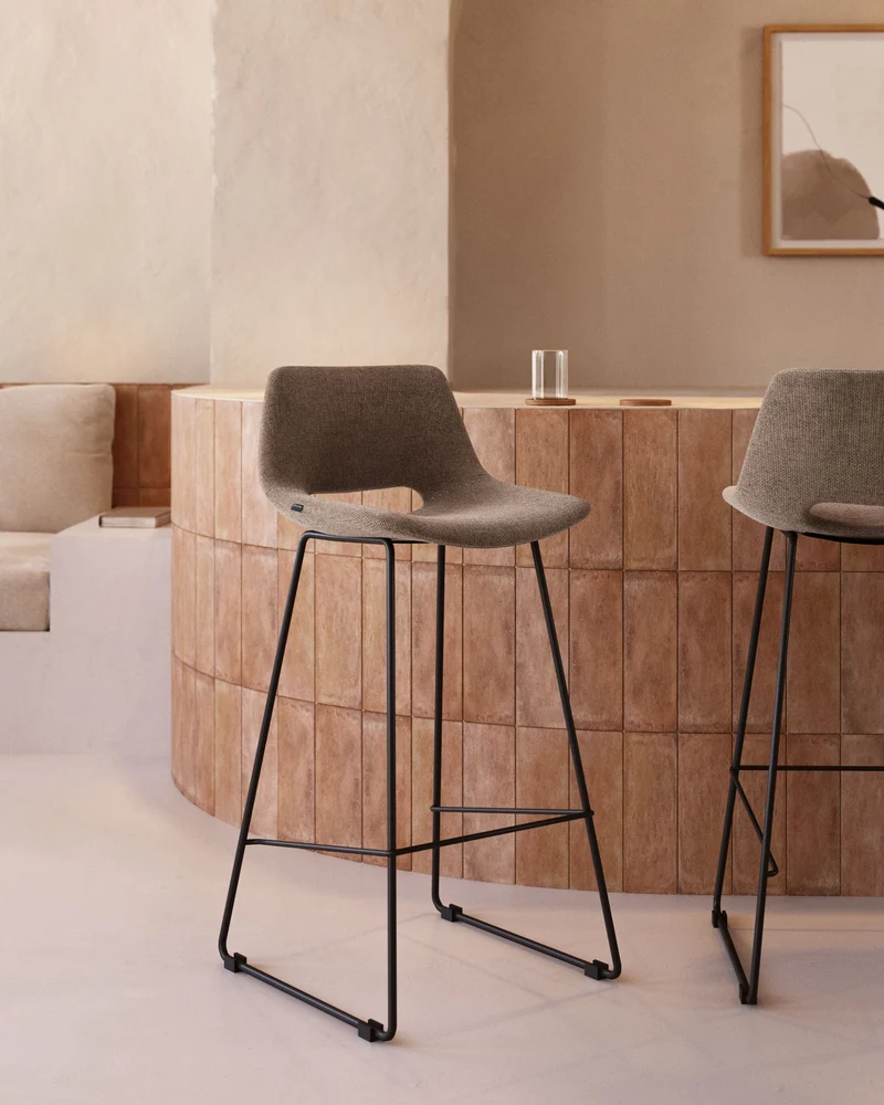 Zahara bar stool in brown with steel legs in black finish 65 cm