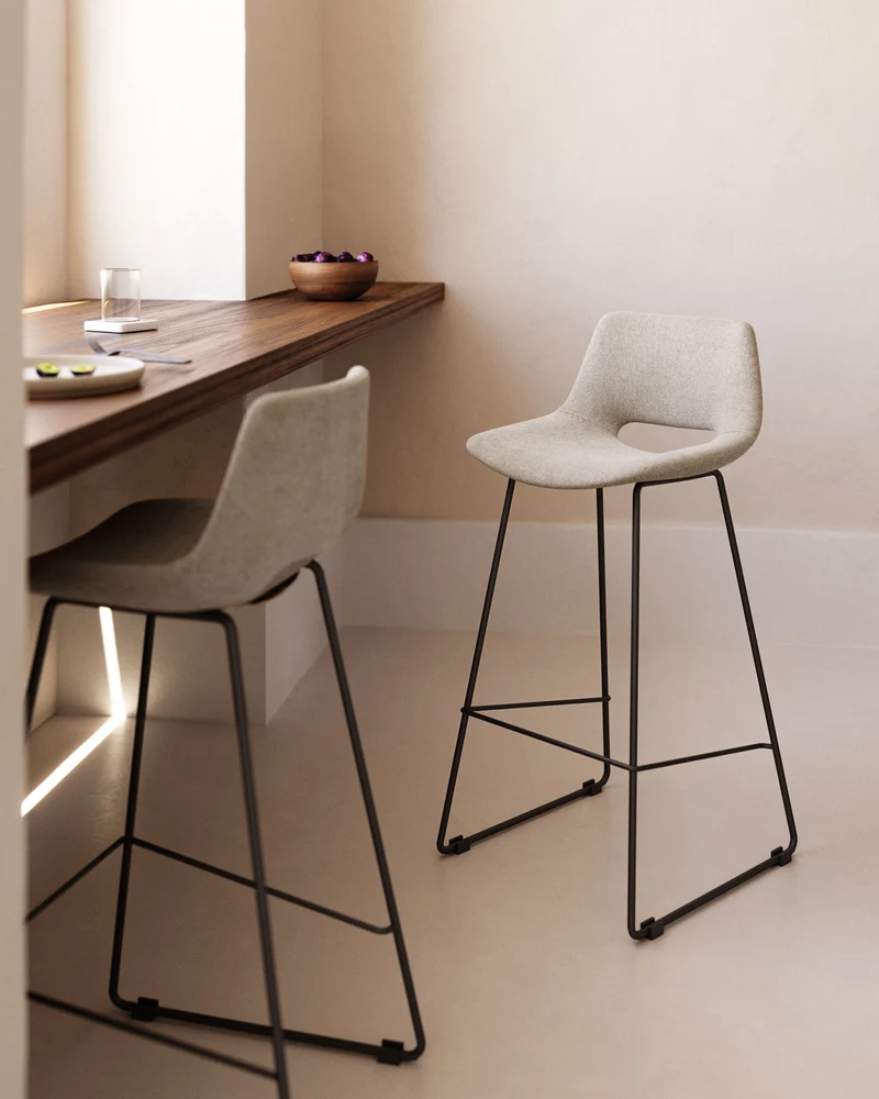 Zahara beige stool with steel in a black finish 76 cm