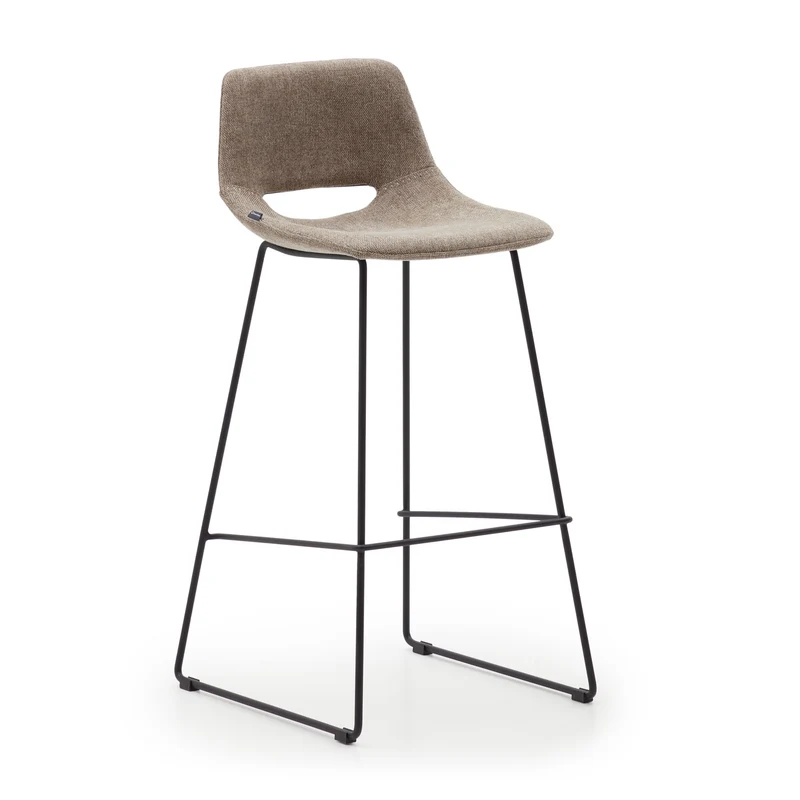 Zahara bar stool in brown with steel legs in black finish 76 cm