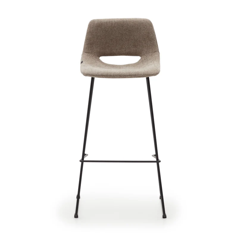 Zahara bar stool in brown with steel legs in black finish 76 cm