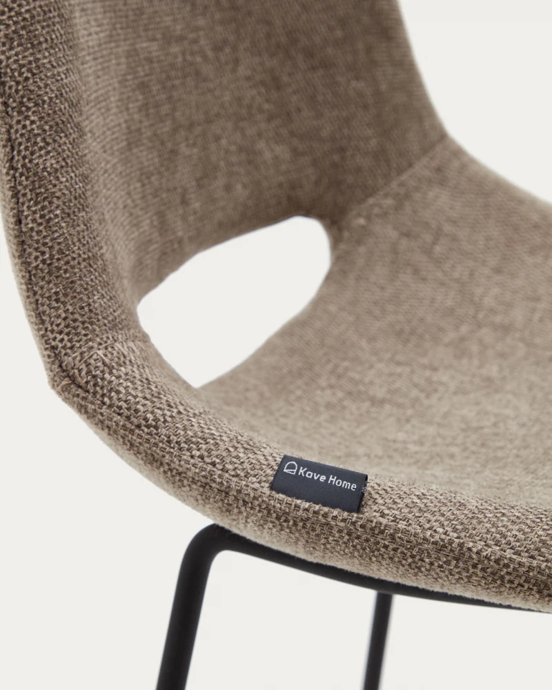 Zahara bar stool in brown with steel legs in black finish 76 cm