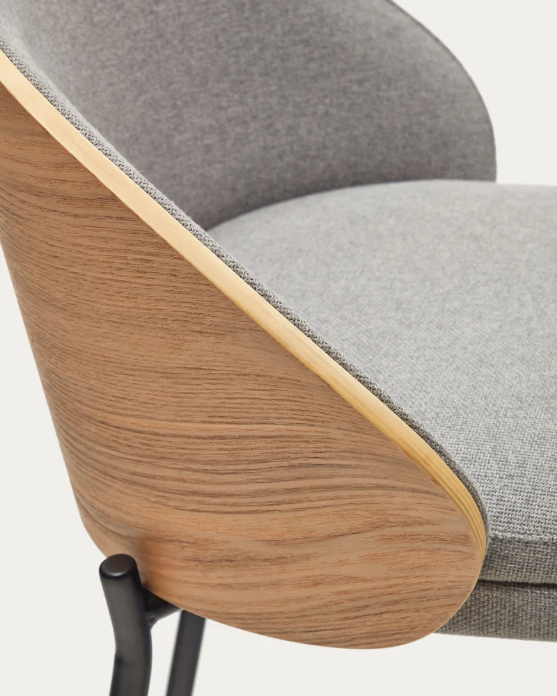 Eamy stool light grey chenille & Natural 77 cm