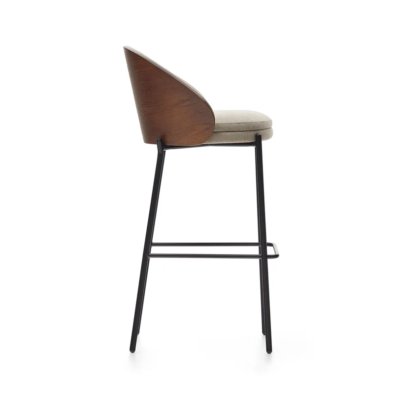 Eamy stool light brown chenille & walnut 77 cm