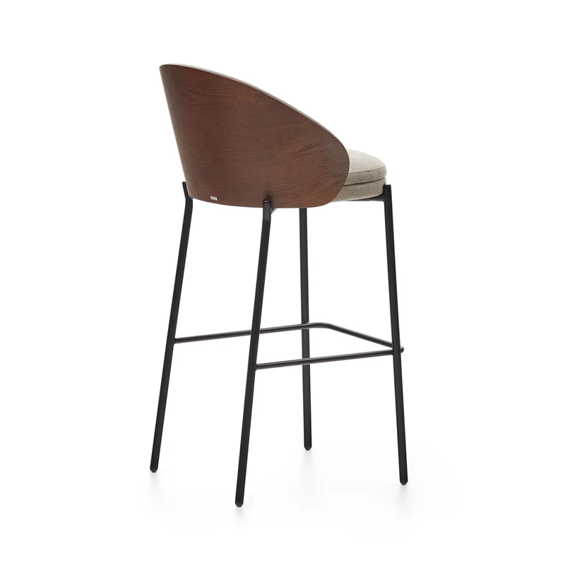 Eamy stool light brown chenille & walnut 77 cm