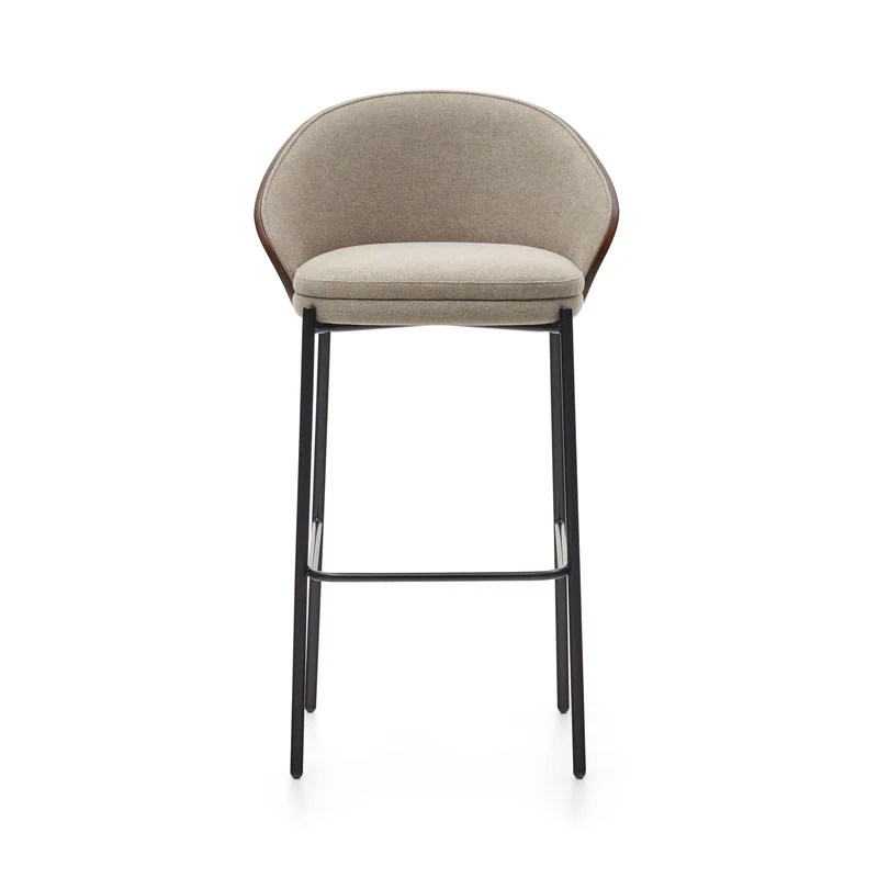 Eamy stool light brown chenille & walnut 77 cm