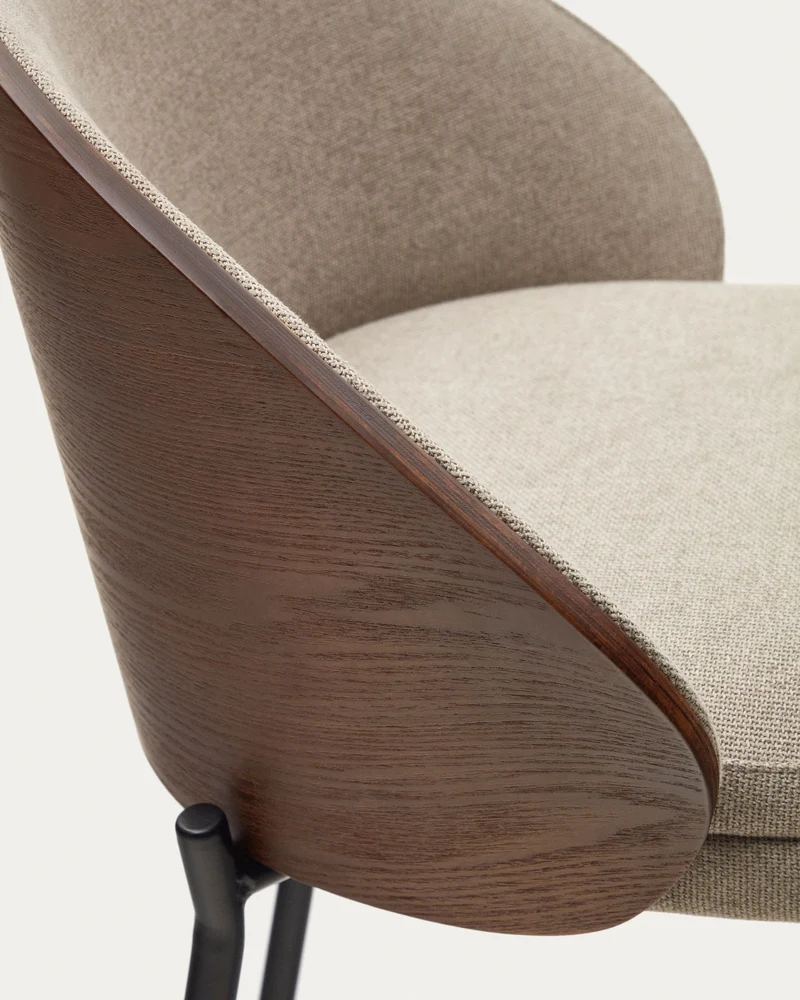 Eamy stool light brown chenille & walnut 77 cm