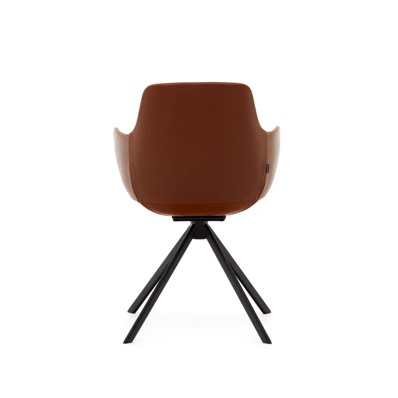 Tissiana self-centring swivel chair in synthetic brown leather and matte black aluminium