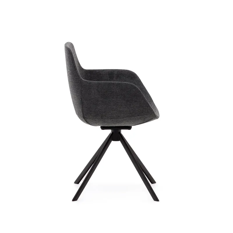 Tissiana self-centring swivel chair in dark grey chenille and matte black aluminium