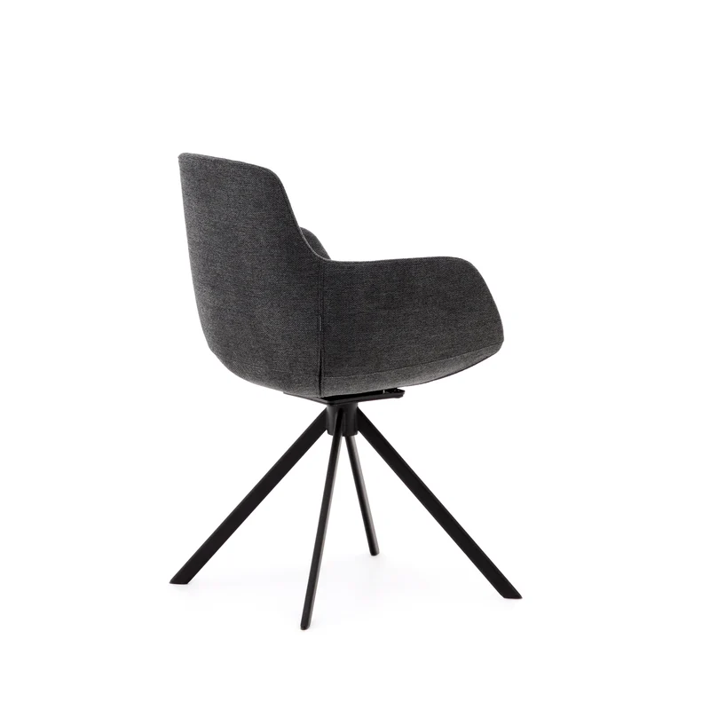 Tissiana self-centring swivel chair in dark grey chenille and matte black aluminium