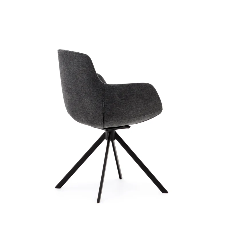 Tissiana self-centring swivel chair in dark grey chenille and matte black aluminium