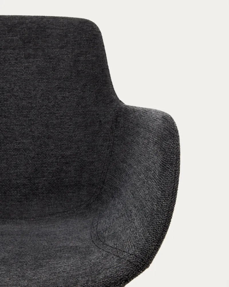 Tissiana self-centring swivel chair in dark grey chenille and matte black aluminium