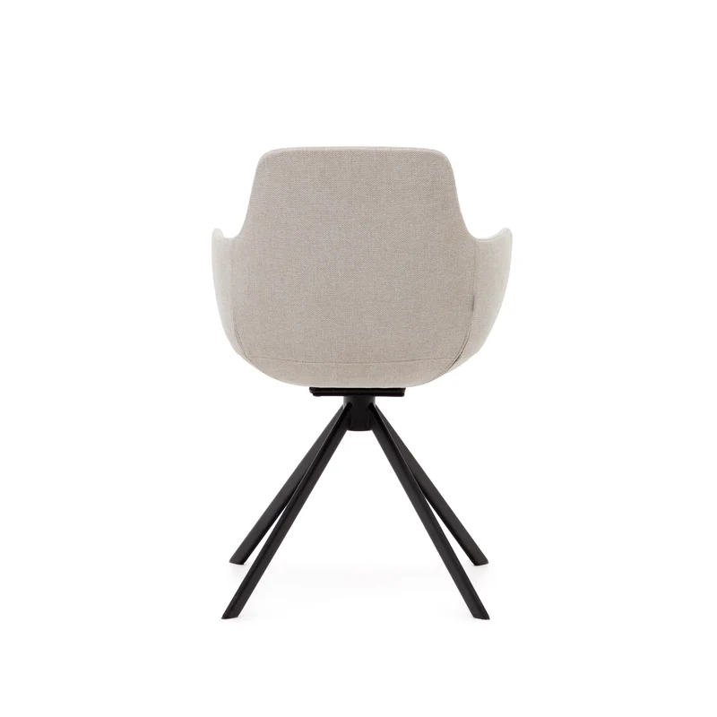 Tissiana self-centring swivel chair in beige chenille and matte black aluminium