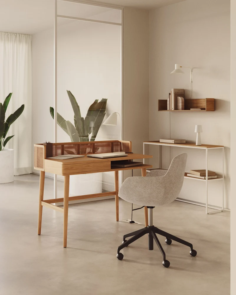 Tissiana beige and aluminium desk chair with matt black finish