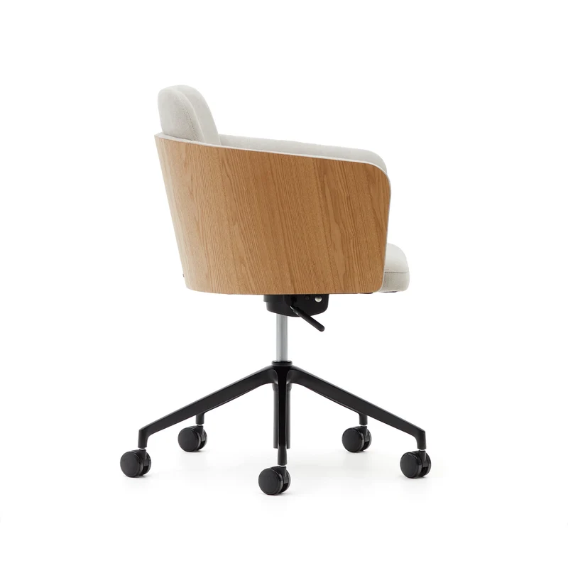 Madai desk chair in beige chenille and ash veneer with natural tone finish FSC Mix Credit
