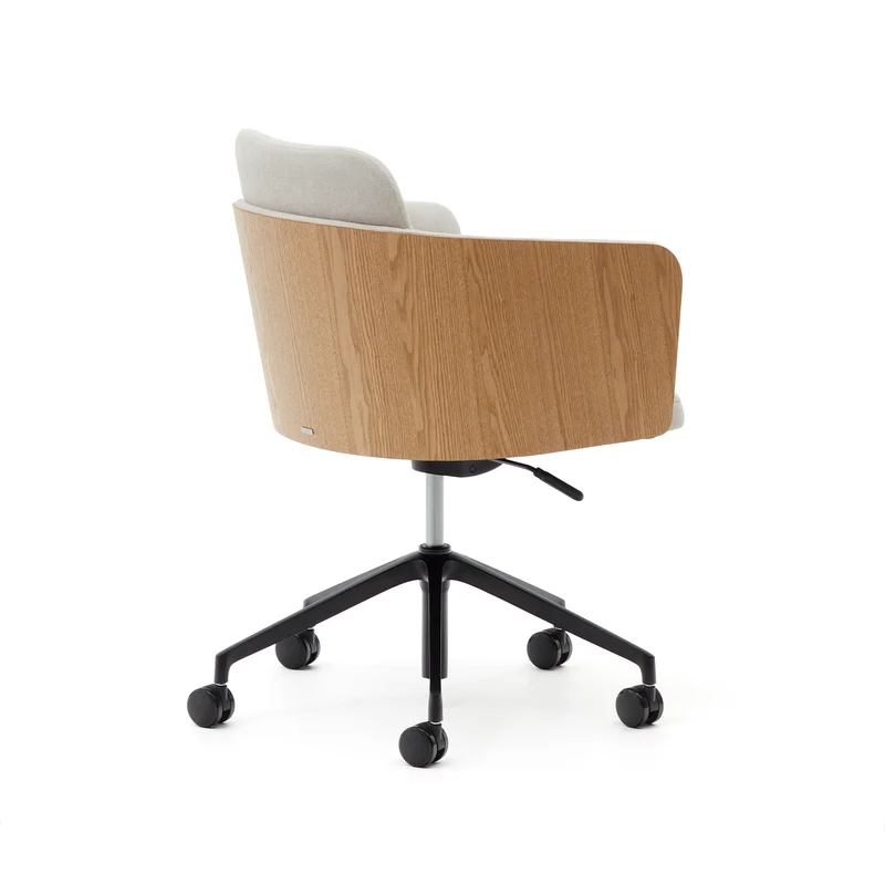 Madai desk chair in beige chenille and ash veneer with natural tone finish FSC Mix Credit