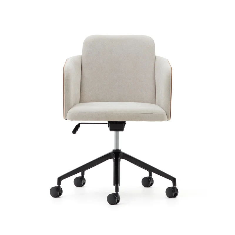 Madai desk chair in beige chenille and ash veneer with natural tone finish FSC Mix Credit