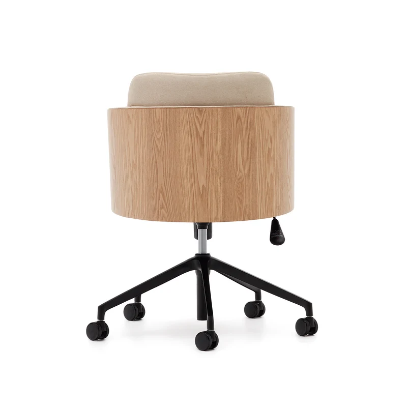 Madai desk chair in beige chenille and ash veneer with natural tone finish FSC Mix Credit