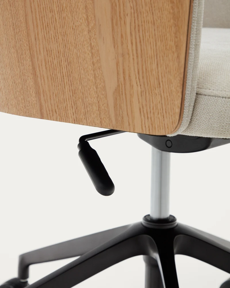 Madai desk chair in beige chenille and ash veneer with natural tone finish FSC Mix Credit