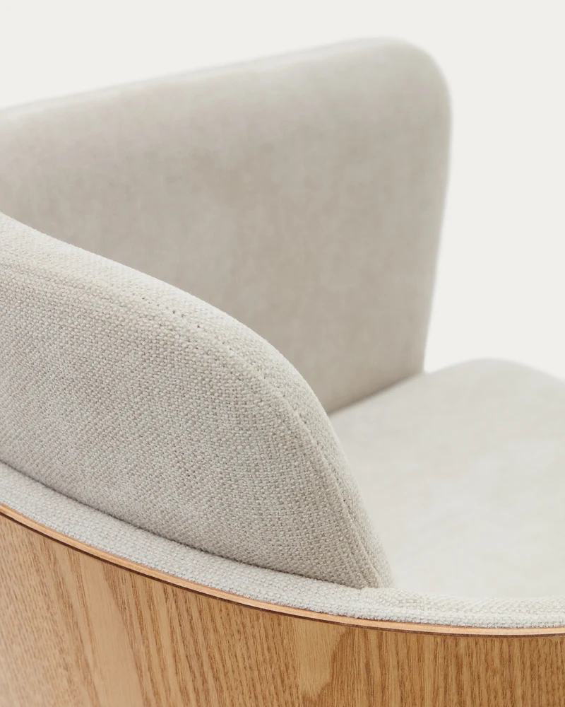 Madai desk chair in beige chenille and ash veneer with natural tone finish FSC Mix Credit