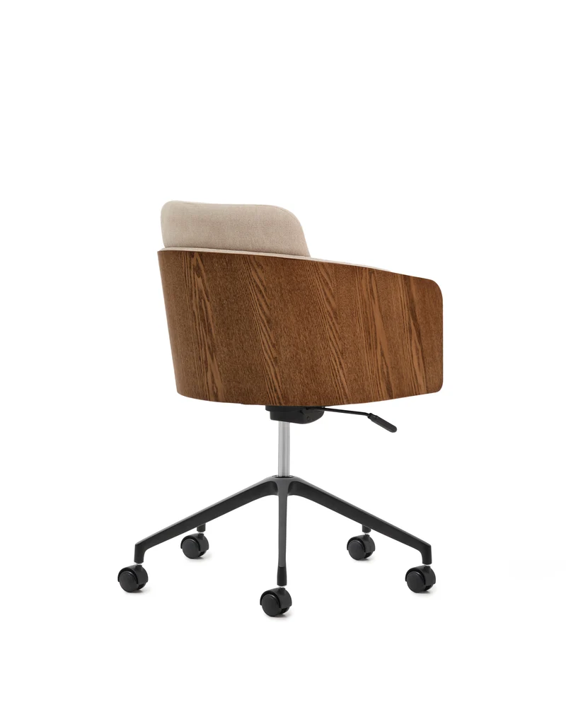 Madai desk chair in brown chenille and ash veneer with walnut finish FSC Mix Credit