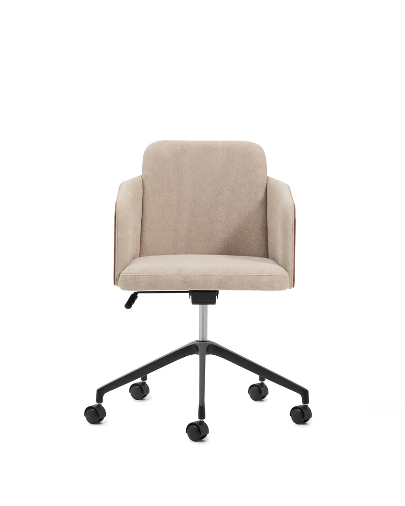 Madai desk chair in brown chenille and ash veneer with walnut finish FSC Mix Credit