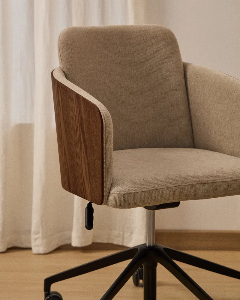Madai desk chair in brown chenille and ash veneer with walnut finish FSC Mix Credit