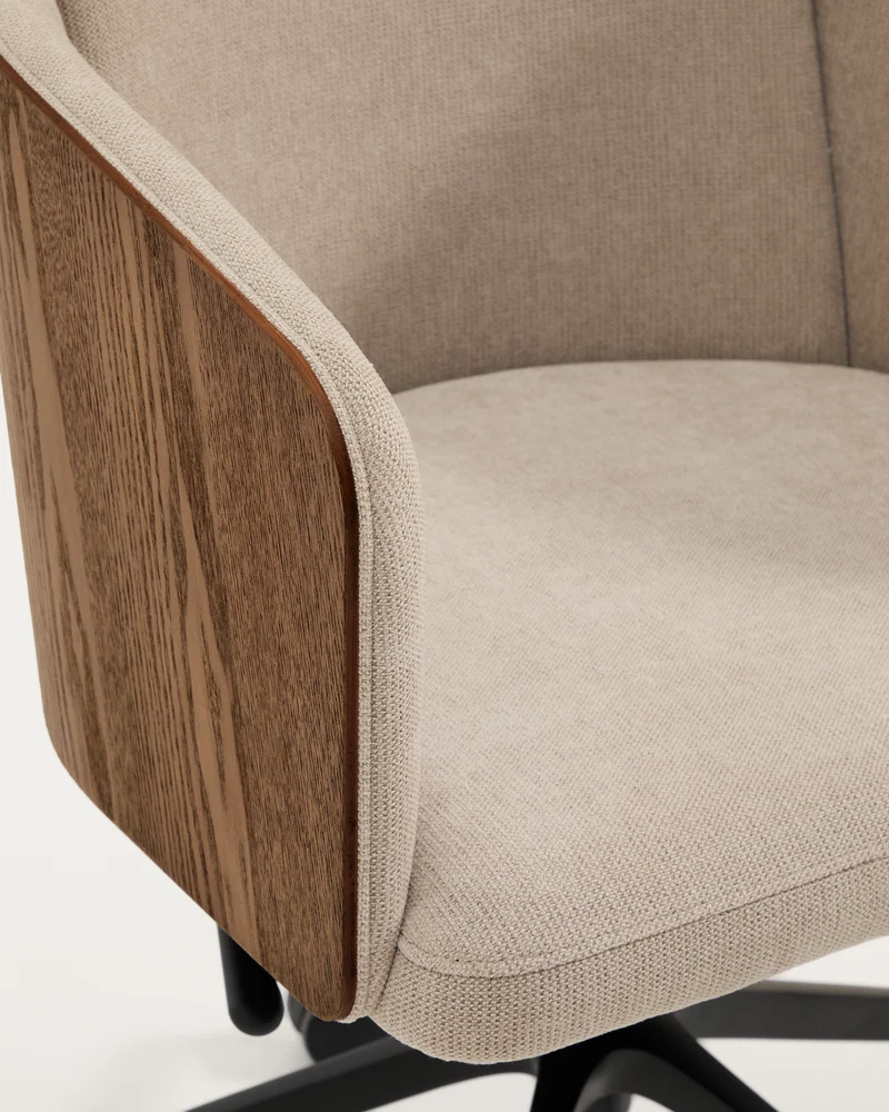 Madai desk chair in brown chenille and ash veneer with walnut finish FSC Mix Credit