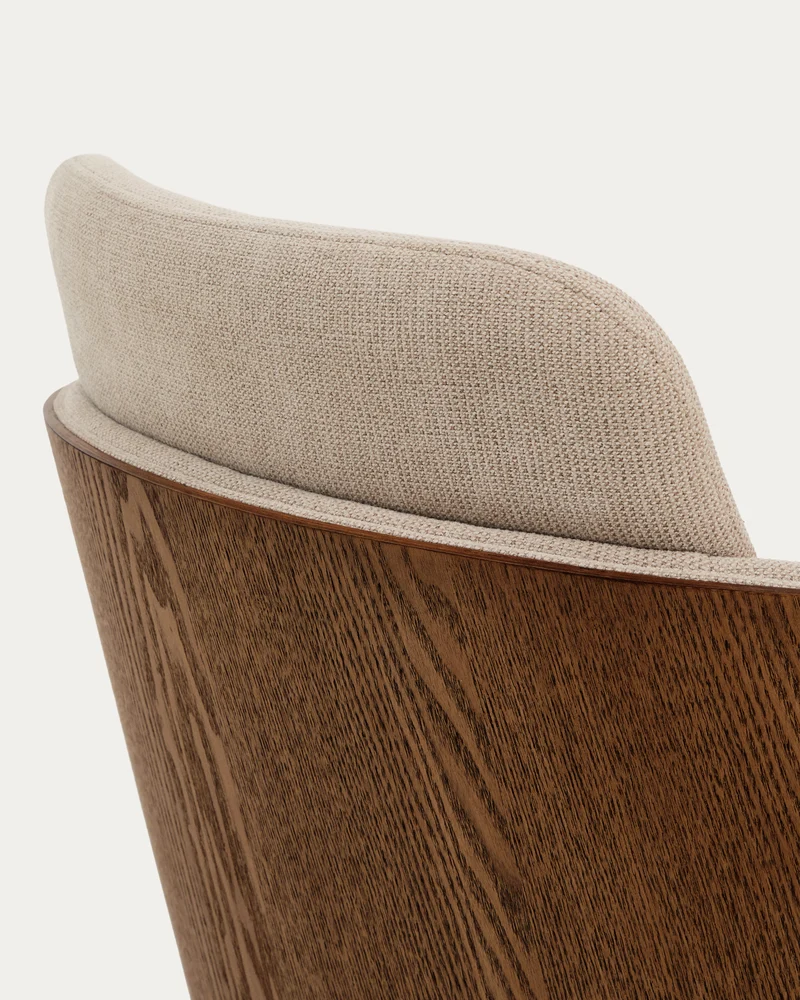 Madai desk chair in brown chenille and ash veneer with walnut finish FSC Mix Credit
