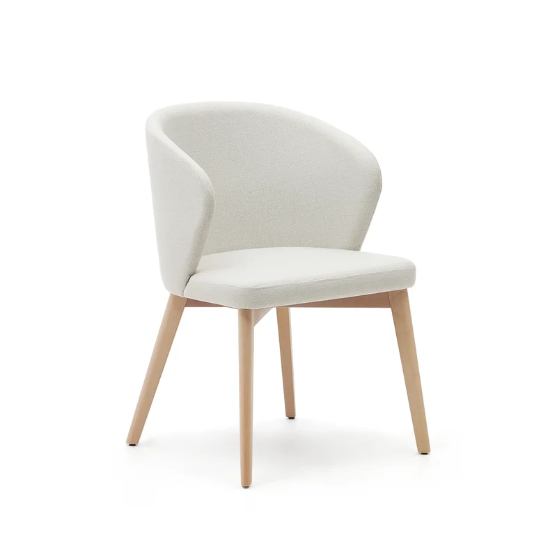 Darice chair in beige chenille and solid beech wood in a natural finish