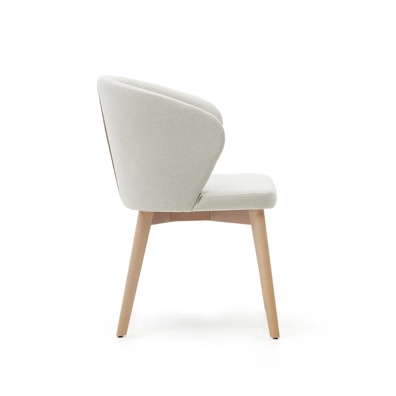 Darice chair in beige chenille and solid beech wood in a natural finish