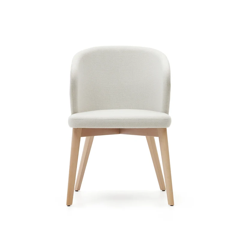 Darice chair in beige chenille and solid beech wood in a natural finish