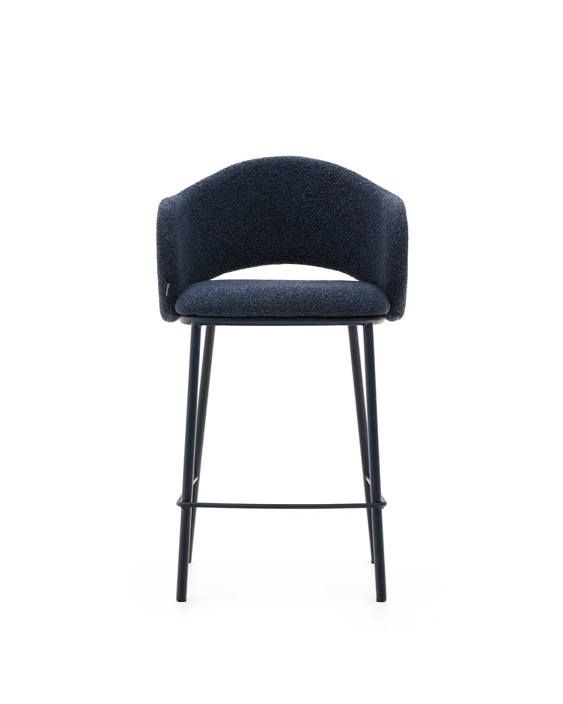 Maina stool in blue chenille and steel legs with blue finish FSC Mix Credit 65 cm