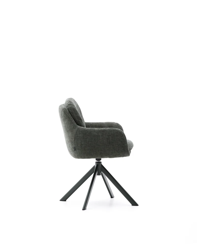 Lexa swivel chair in green chenille and steel legs in a green finish