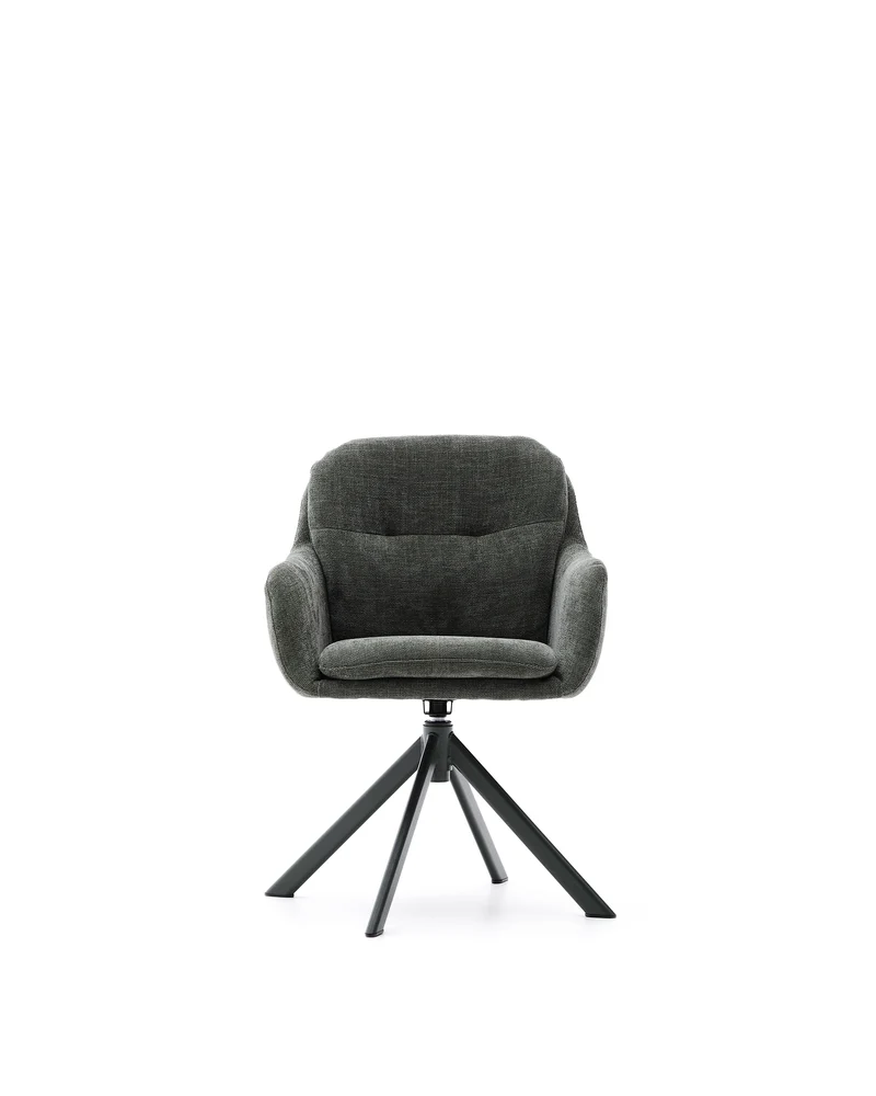 Lexa swivel chair in green chenille and steel legs in a green finish