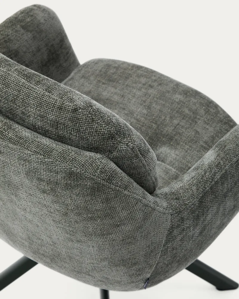 Lexa swivel chair in green chenille and steel legs in a green finish