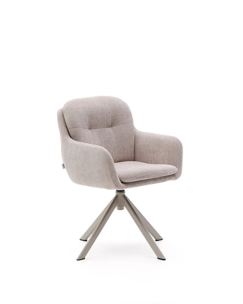 Lexa swivel chair in beige chenille and steel legs in a beige finish