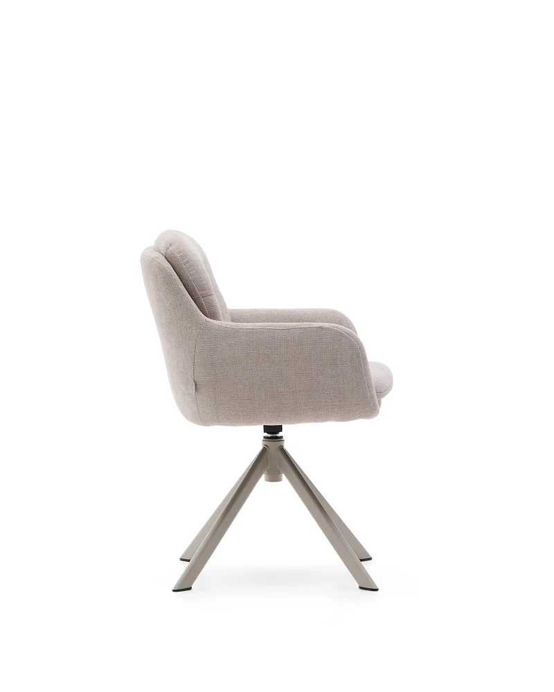 Lexa swivel chair in beige chenille and steel legs in a beige finish