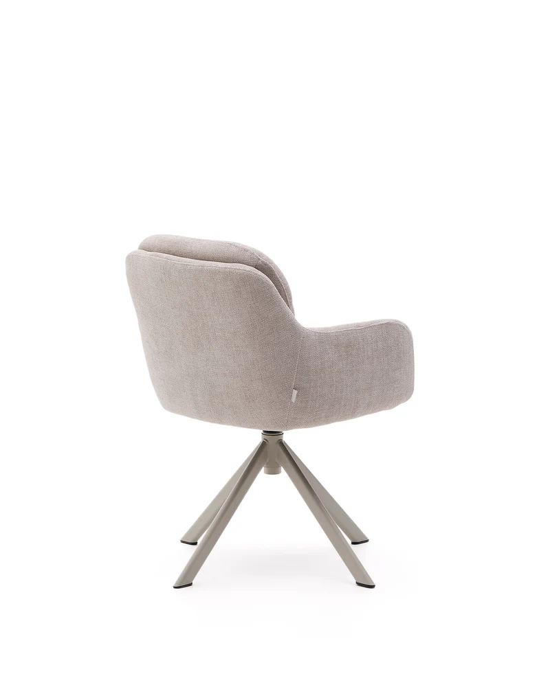 Lexa swivel chair in beige chenille and steel legs in a beige finish