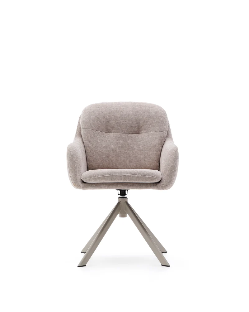 Lexa swivel chair in beige chenille and steel legs in a beige finish