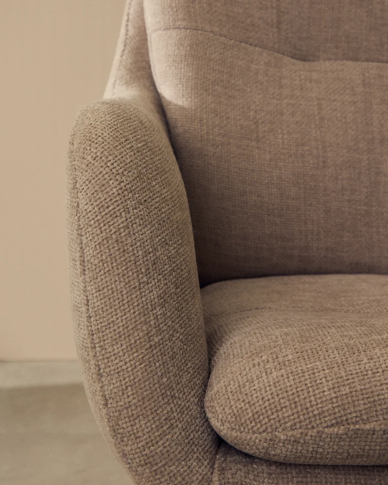 Lexa swivel chair in beige chenille and steel legs in a beige finish